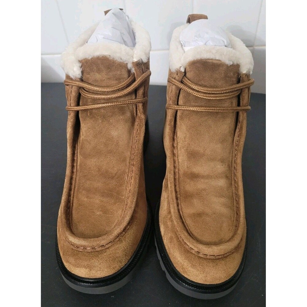 Vince Sierra Boots 6.5 Elmwood Suede Shearling Lined Lug Sole Water Repellent